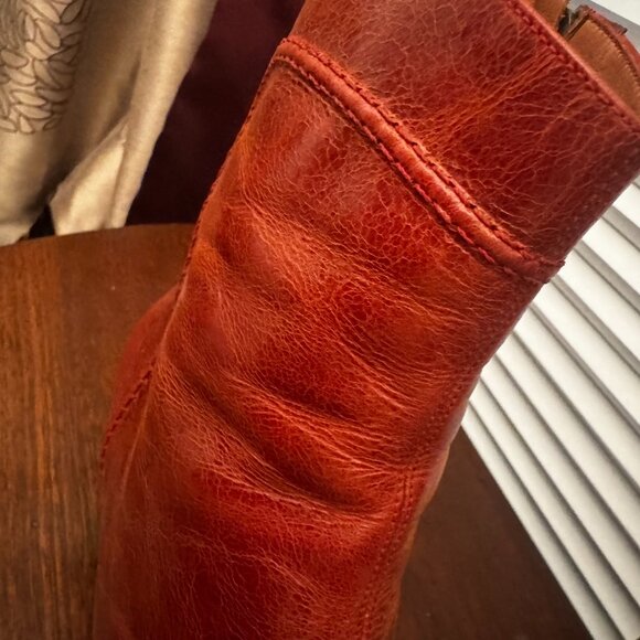 Genuine Leather Women Ankle Boots Size 9 Brandy Square Toe Zipper Block 2" Heel - Picture 4 of 16